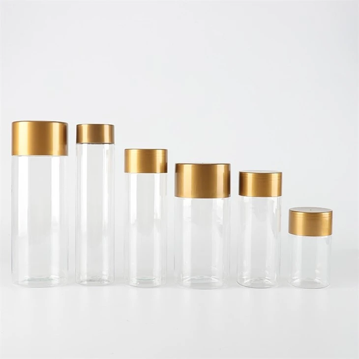 Gold Plastic Clear Round Jars