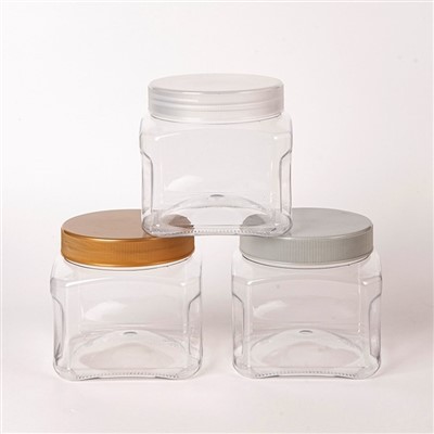 Szögletes átlátszó tégely csipetnyi fogantyúval